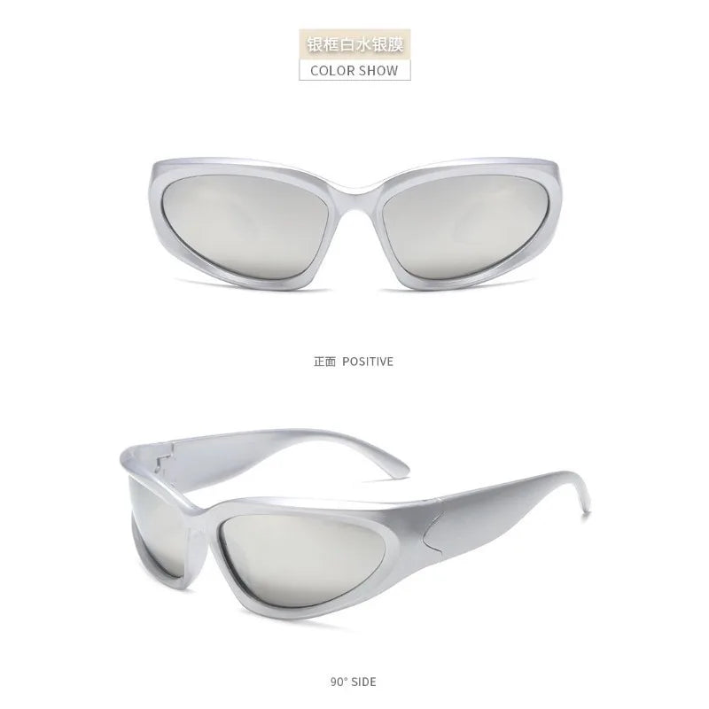 Unisex Y2K Cyberpunk Cool Black Silver Sunglasses for Men Women Stylish Future Science Polarised Lens Cycling Eyewear