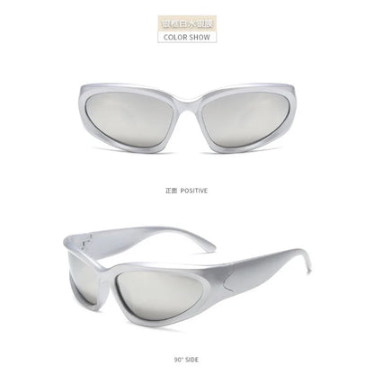 Unisex Y2K Cyberpunk Cool Black Silver Sunglasses for Men Women Stylish Future Science Polarised Lens Cycling Eyewear
