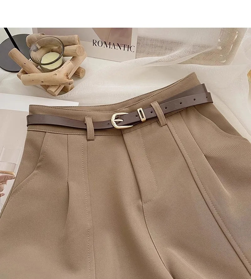 Casual Women A-Line Shorts Fashion Office Lady Commute Vintage Solid High Waist Short Pants Casual Streetwear Summer Trousers