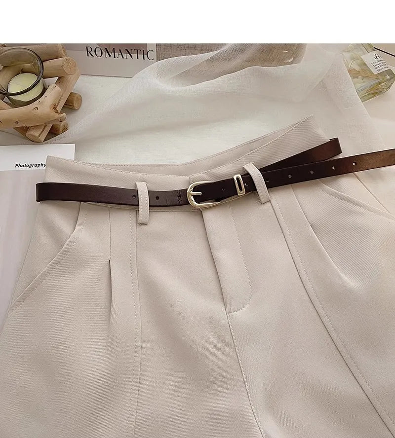 Casual Women A-Line Shorts Fashion Office Lady Commute Vintage Solid High Waist Short Pants Casual Streetwear Summer Trousers