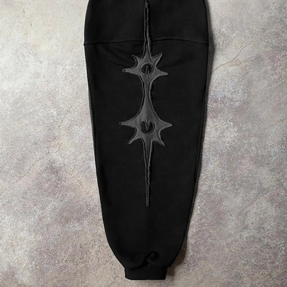 Gothic Retro Embroidery Pattern Black And Gray Stitching Oversized Hoodie Men's Y2K New Harajuku Hip-hop Sweatshirt Street Wear