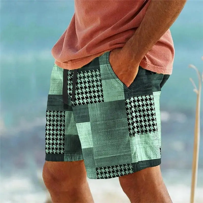 Hawaiian Swim Trunks 3D Plaid