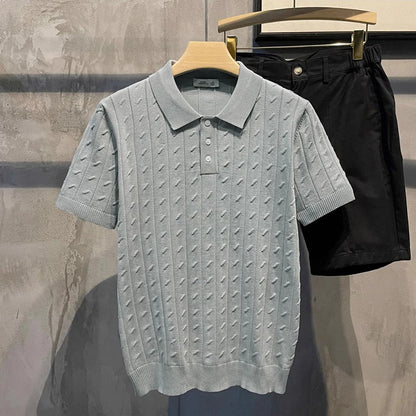 2025 Summer New Men's Solid Color Short Sleeve Polo Shirt Hong Kong Style Business Casual Fashion Slim Fit All-Match Men's Shirt