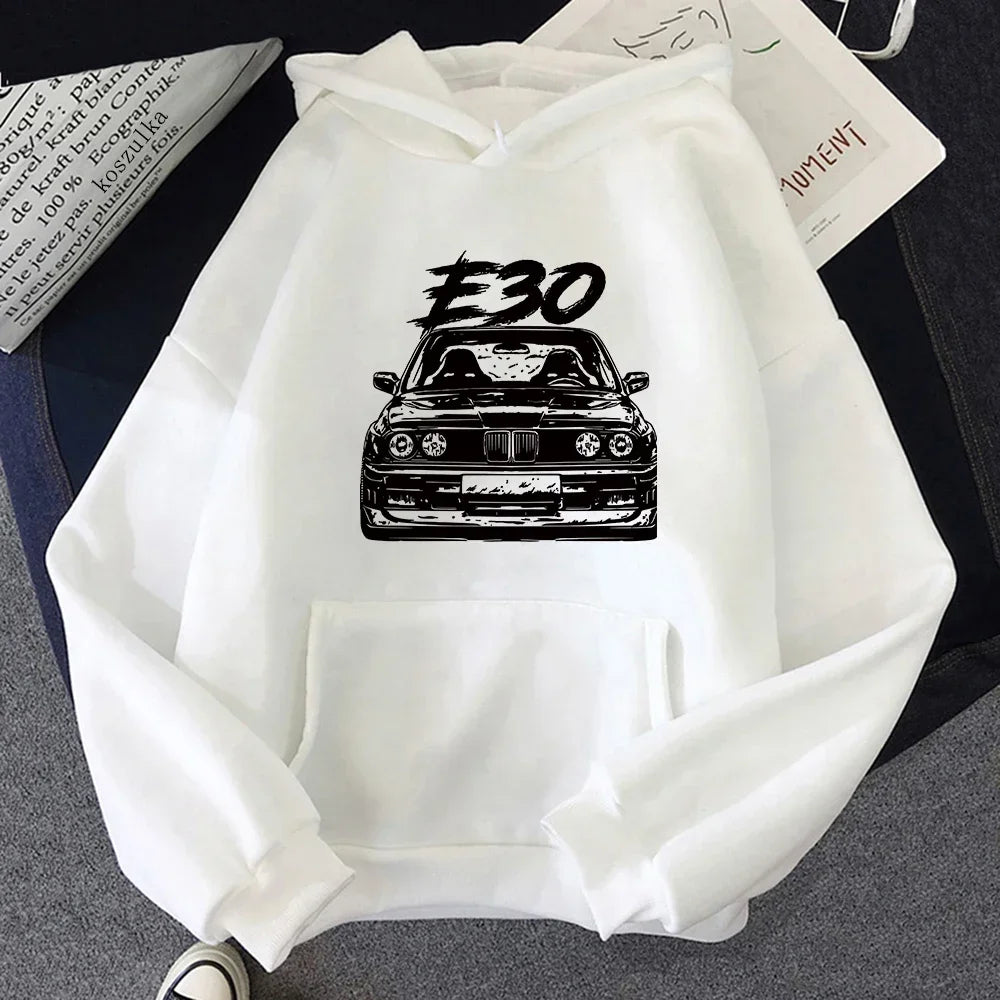 E30 Men's Hooded Sweatshirt Round Neck Warm Sweatshirt Hip Hop Print Cartoon Pocket Street Autumn/Winter