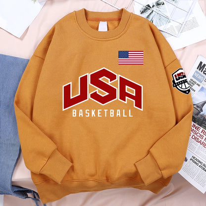 USA Basketballer Printed Street Casual Hoody Men Women Hip Hop Oversized Clothing Loose Warm Fleece Sweatshirts Couple Hoodies