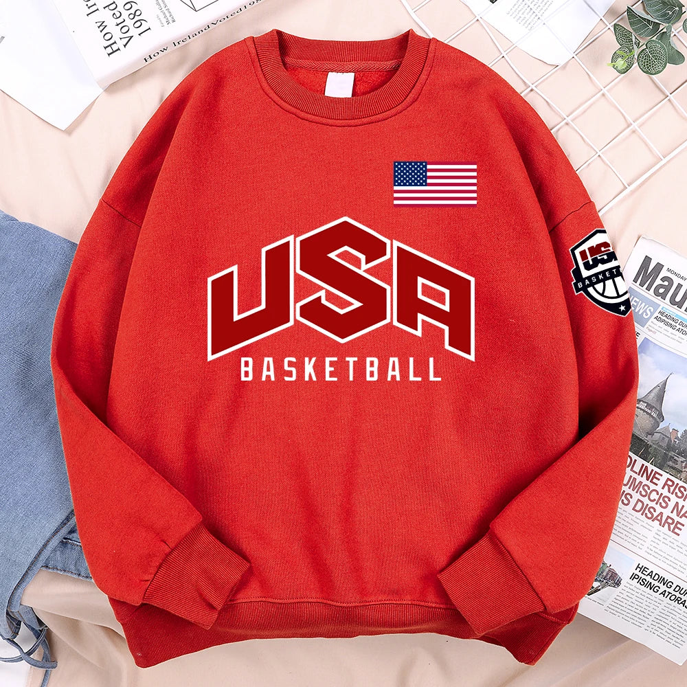 USA Basketballer Printed Street Casual Hoody Men Women Hip Hop Oversized Clothing Loose Warm Fleece Sweatshirts Couple Hoodies
