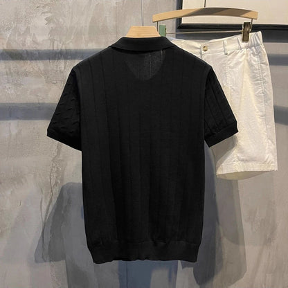 2025 Summer New Men's Solid Color Short Sleeve Polo Shirt Hong Kong Style Business Casual Fashion Slim Fit All-Match Men's Shirt