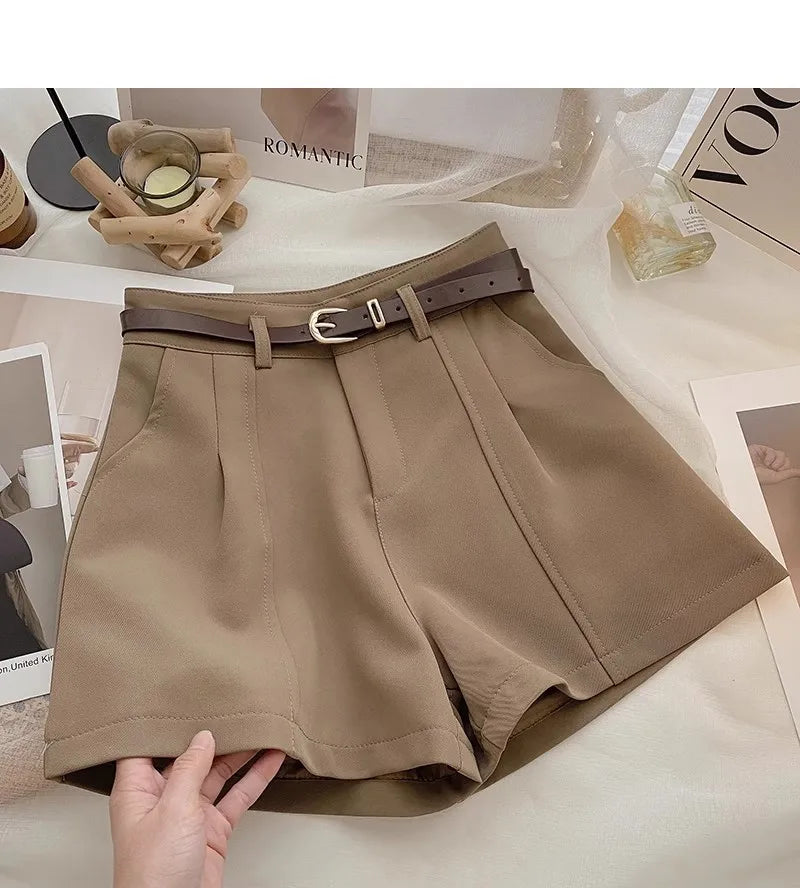 Casual Women A-Line Shorts Fashion Office Lady Commute Vintage Solid High Waist Short Pants Casual Streetwear Summer Trousers
