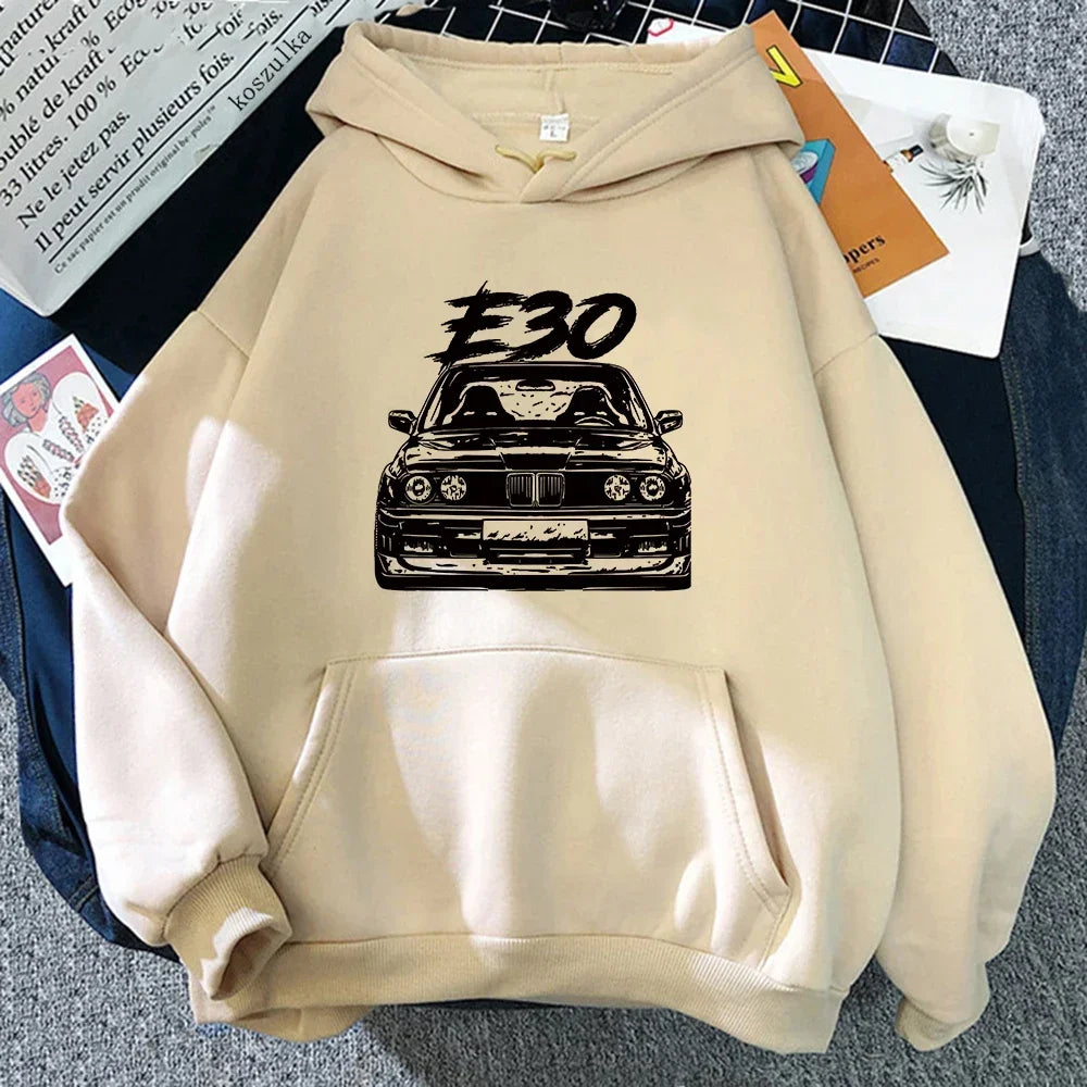 E30 Men's Hooded Sweatshirt Round Neck Warm Sweatshirt Hip Hop Print Cartoon Pocket Street Autumn/Winter