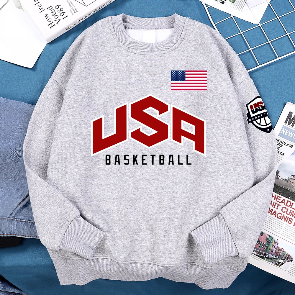 USA Basketballer Printed Street Casual Hoody Men Women Hip Hop Oversized Clothing Loose Warm Fleece Sweatshirts Couple Hoodies