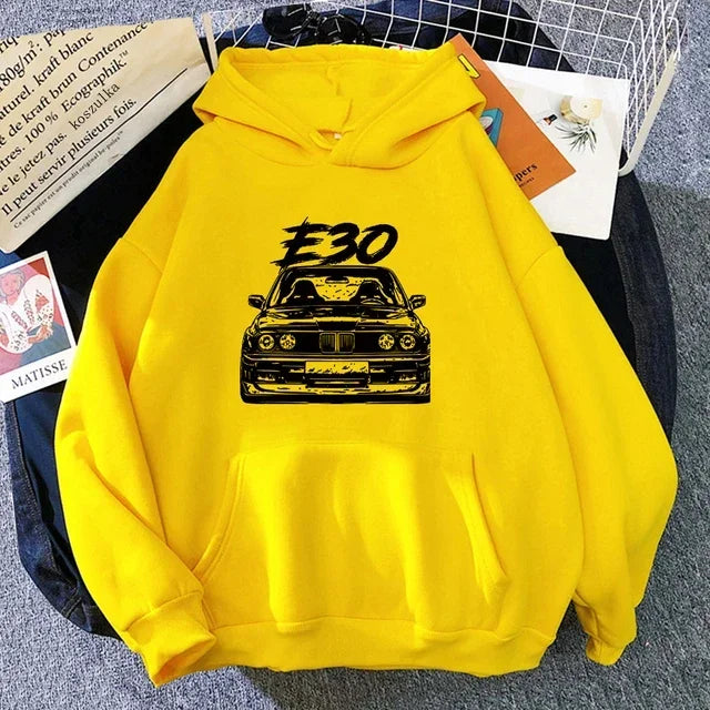 E30 Men's Hooded Sweatshirt Round Neck Warm Sweatshirt Hip Hop Print Cartoon Pocket Street Autumn/Winter