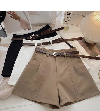 Casual Women A-Line Shorts Fashion Office Lady Commute Vintage Solid High Waist Short Pants Casual Streetwear Summer Trousers