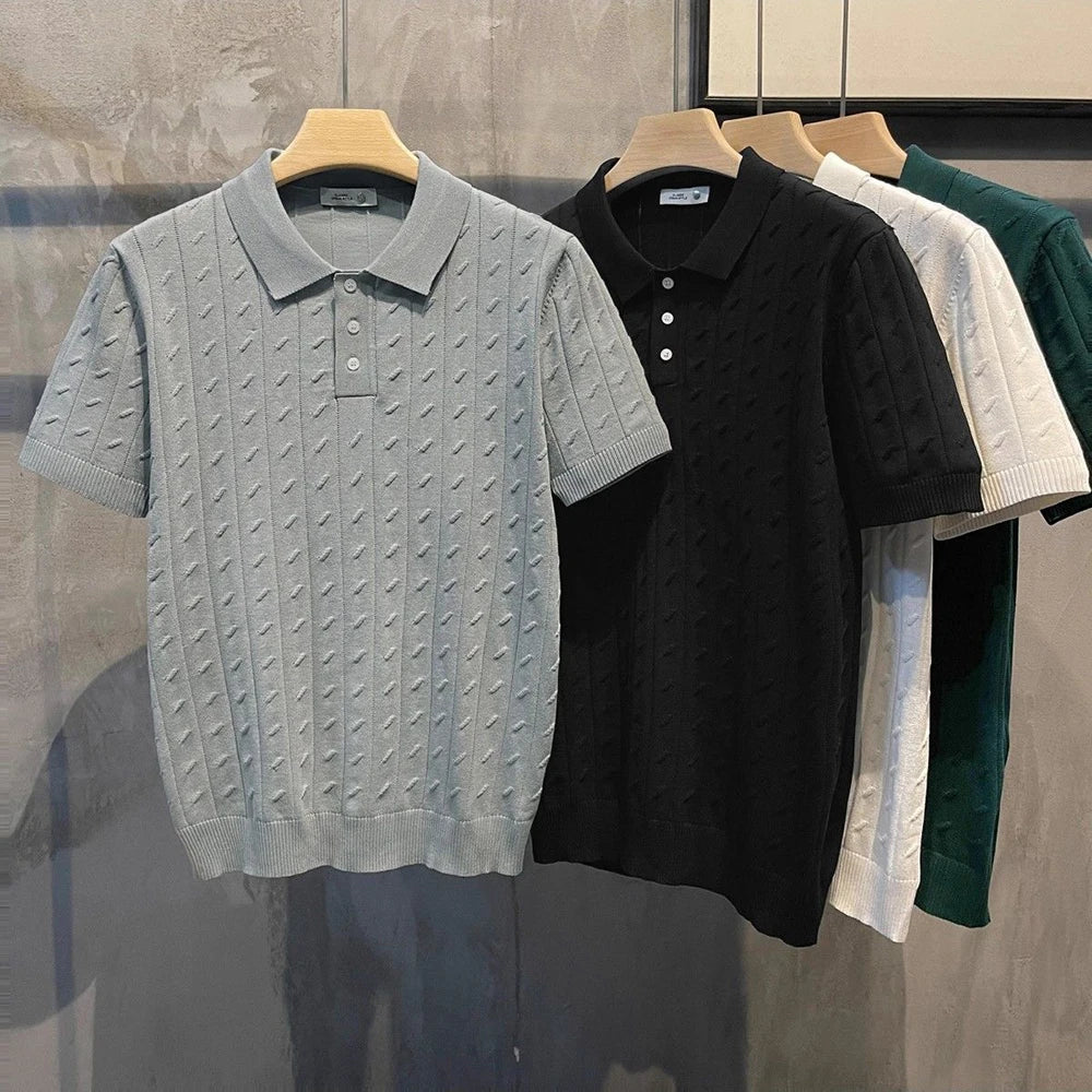 2025 Summer New Men's Solid Color Short Sleeve Polo Shirt Hong Kong Style Business Casual Fashion Slim Fit All-Match Men's Shirt