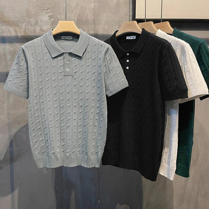 2025 Summer New Men's Solid Color Short Sleeve Polo Shirt Hong Kong Style Business Casual Fashion Slim Fit All-Match Men's Shirt