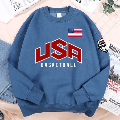 USA Basketballer Printed Street Casual Hoody Men Women Hip Hop Oversized Clothing Loose Warm Fleece Sweatshirts Couple Hoodies