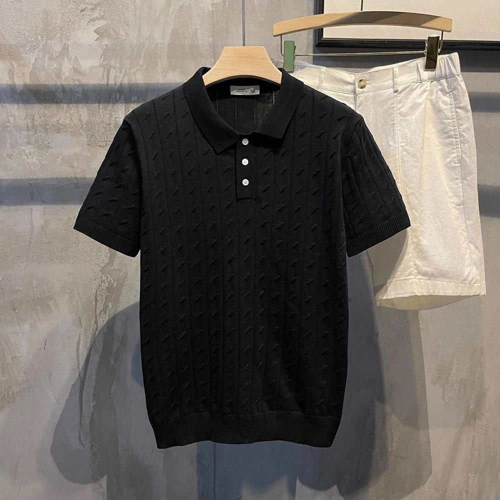 2025 Summer New Men's Solid Color Short Sleeve Polo Shirt Hong Kong Style Business Casual Fashion Slim Fit All-Match Men's Shirt