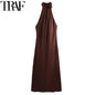 TRAF Halter Satin Tied Backless