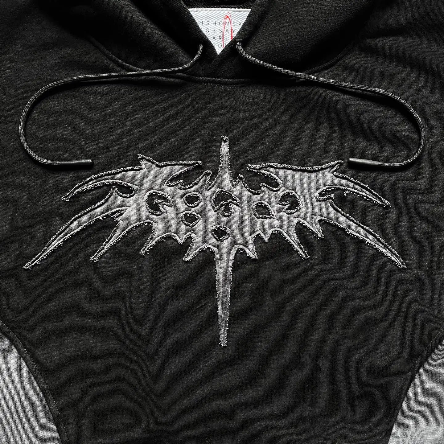 Gothic Retro Embroidery Pattern Black And Gray Stitching Oversized Hoodie Men's Y2K New Harajuku Hip-hop Sweatshirt Street Wear