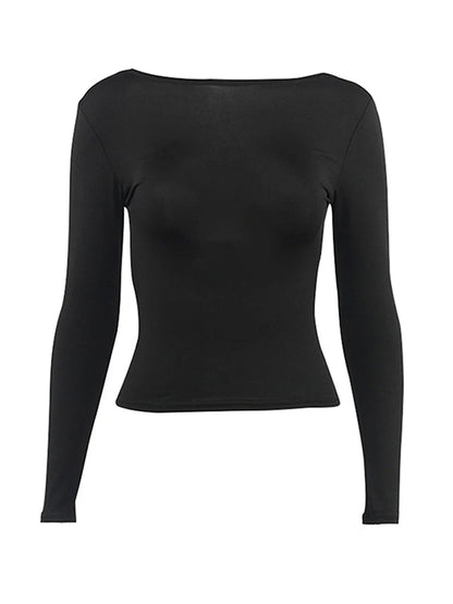 O-Neck Sexy Backless Simple Crop Top