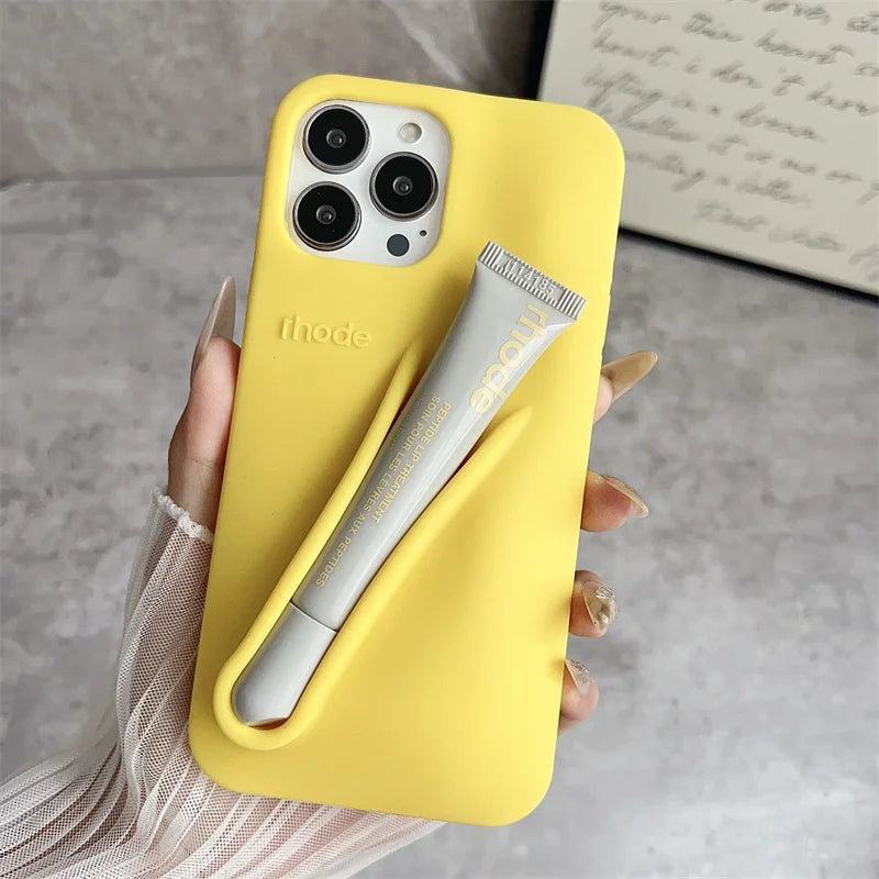 Fashion Limited Edition Lemontini Lip Gloss Phone Case for IPhone 17 11 12 13 14 15 16 Pro Max Plus Lipstick Holder Soft Cover