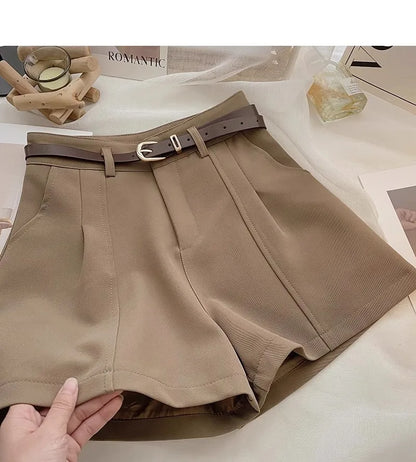 Casual Women A-Line Shorts Fashion Office Lady Commute Vintage Solid High Waist Short Pants Casual Streetwear Summer Trousers