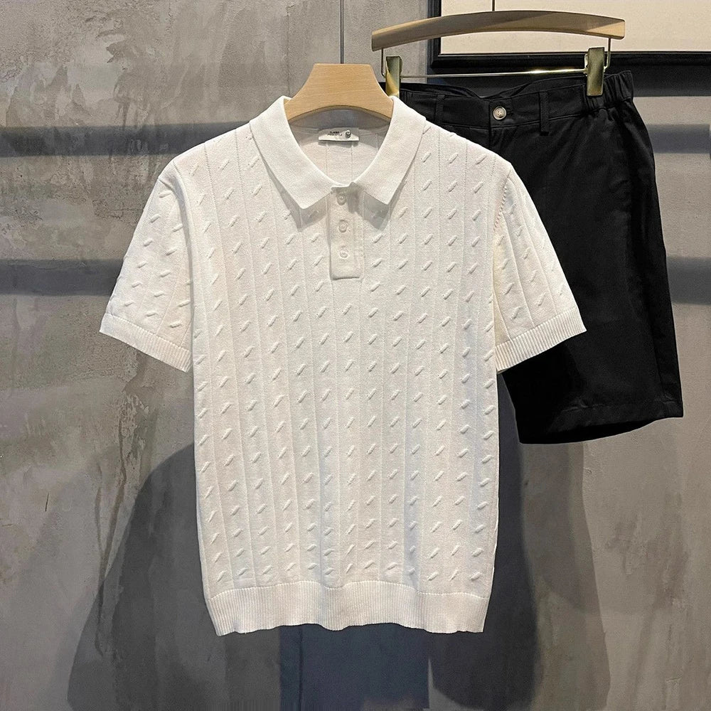 2025 Summer New Men's Solid Color Short Sleeve Polo Shirt Hong Kong Style Business Casual Fashion Slim Fit All-Match Men's Shirt