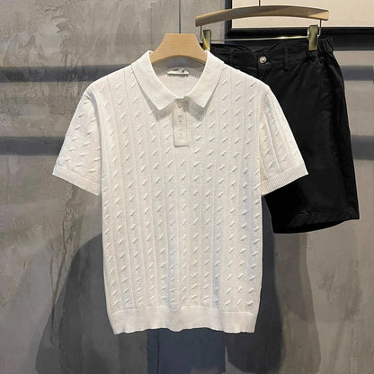 2025 Summer New Men's Solid Color Short Sleeve Polo Shirt Hong Kong Style Business Casual Fashion Slim Fit All-Match Men's Shirt