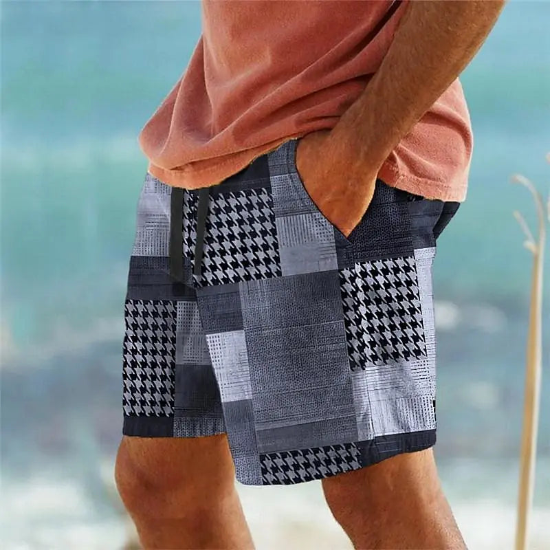 Hawaiian Swim Trunks 3D Plaid