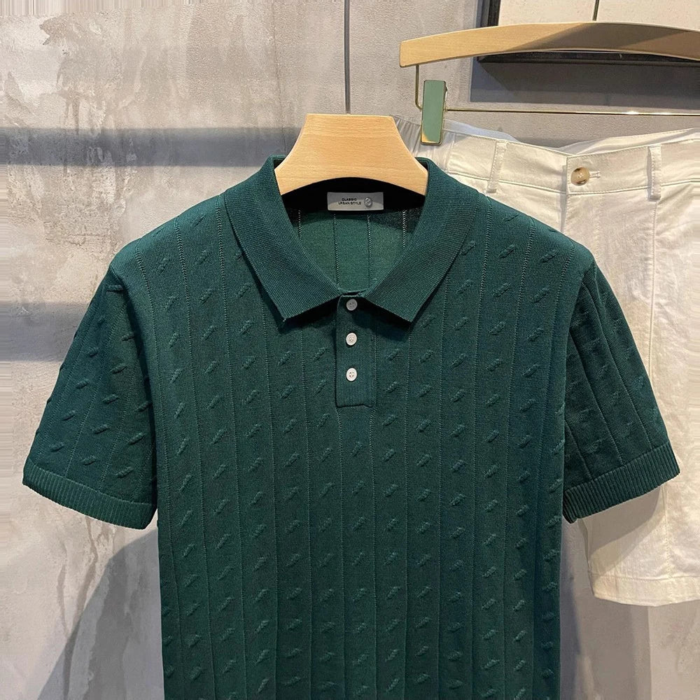 2025 Summer New Men's Solid Color Short Sleeve Polo Shirt Hong Kong Style Business Casual Fashion Slim Fit All-Match Men's Shirt