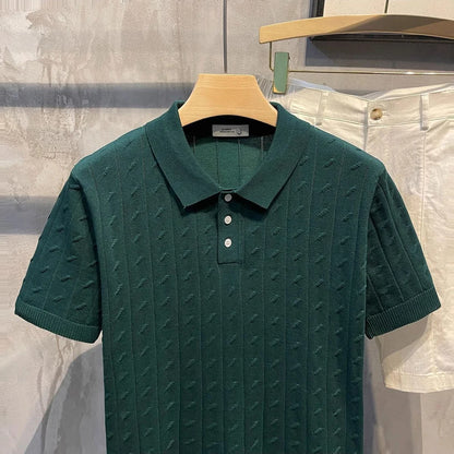 2025 Summer New Men's Solid Color Short Sleeve Polo Shirt Hong Kong Style Business Casual Fashion Slim Fit All-Match Men's Shirt