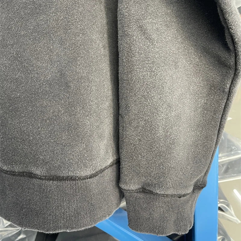 Casual Men Women Cracked Letters Printing Best Quality Saint Sweatshirt Vintage Washed Black Loose Cotton Long Sleeve Pullover