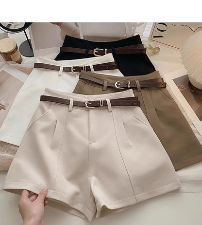 Casual Women A-Line Shorts Fashion Office Lady Commute Vintage Solid High Waist Short Pants Casual Streetwear Summer Trousers