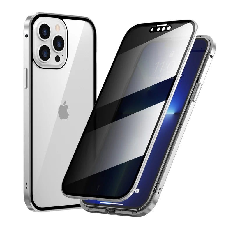 Anti-Peeping Privacy Protection Magnetic Case For iPhone 17 16e 16 15 11 14 12 13 Pro XS Max XR SE2 X 8 Double Glass Metal Cover