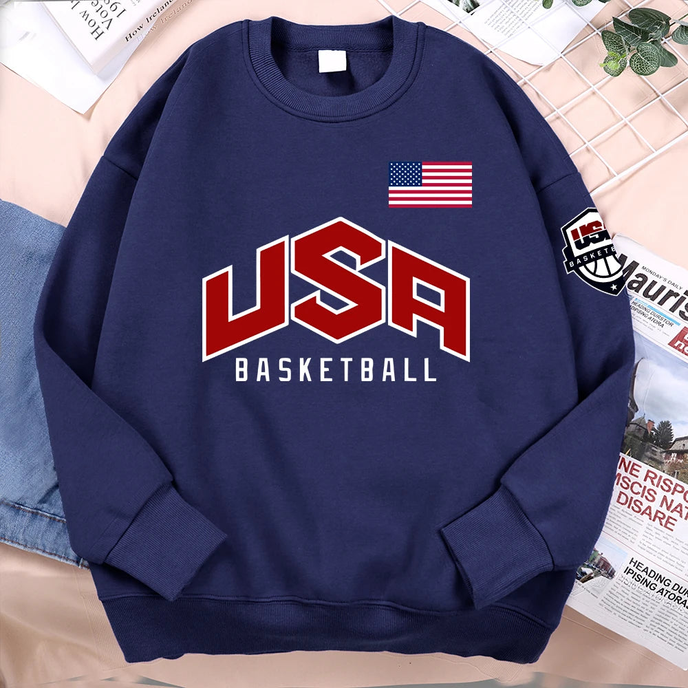 USA Basketballer Printed Street Casual Hoody Men Women Hip Hop Oversized Clothing Loose Warm Fleece Sweatshirts Couple Hoodies