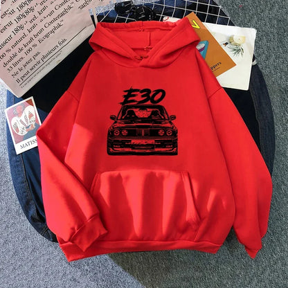 E30 Men's Hooded Sweatshirt Round Neck Warm Sweatshirt Hip Hop Print Cartoon Pocket Street Autumn/Winter
