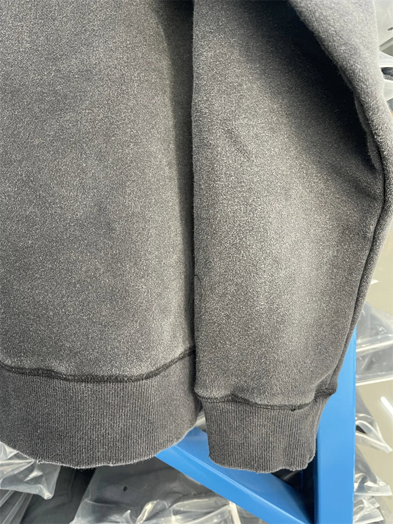 Casual Men Women Cracked Letters Printing Best Quality Saint Sweatshirt Vintage Washed Black Loose Cotton Long Sleeve Pullover