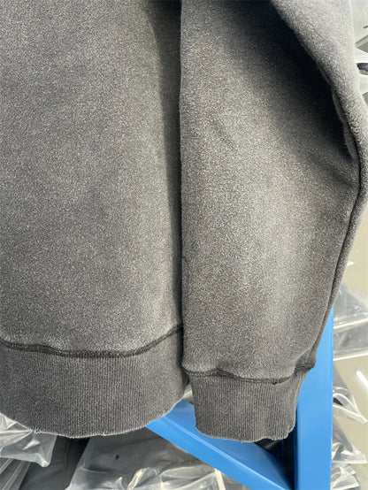 Casual Men Women Cracked Letters Printing Best Quality Saint Sweatshirt Vintage Washed Black Loose Cotton Long Sleeve Pullover