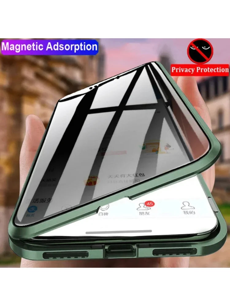 Anti-Peeping Privacy Protection Magnetic Case For iPhone 17 16e 16 15 11 14 12 13 Pro XS Max XR SE2 X 8 Double Glass Metal Cover