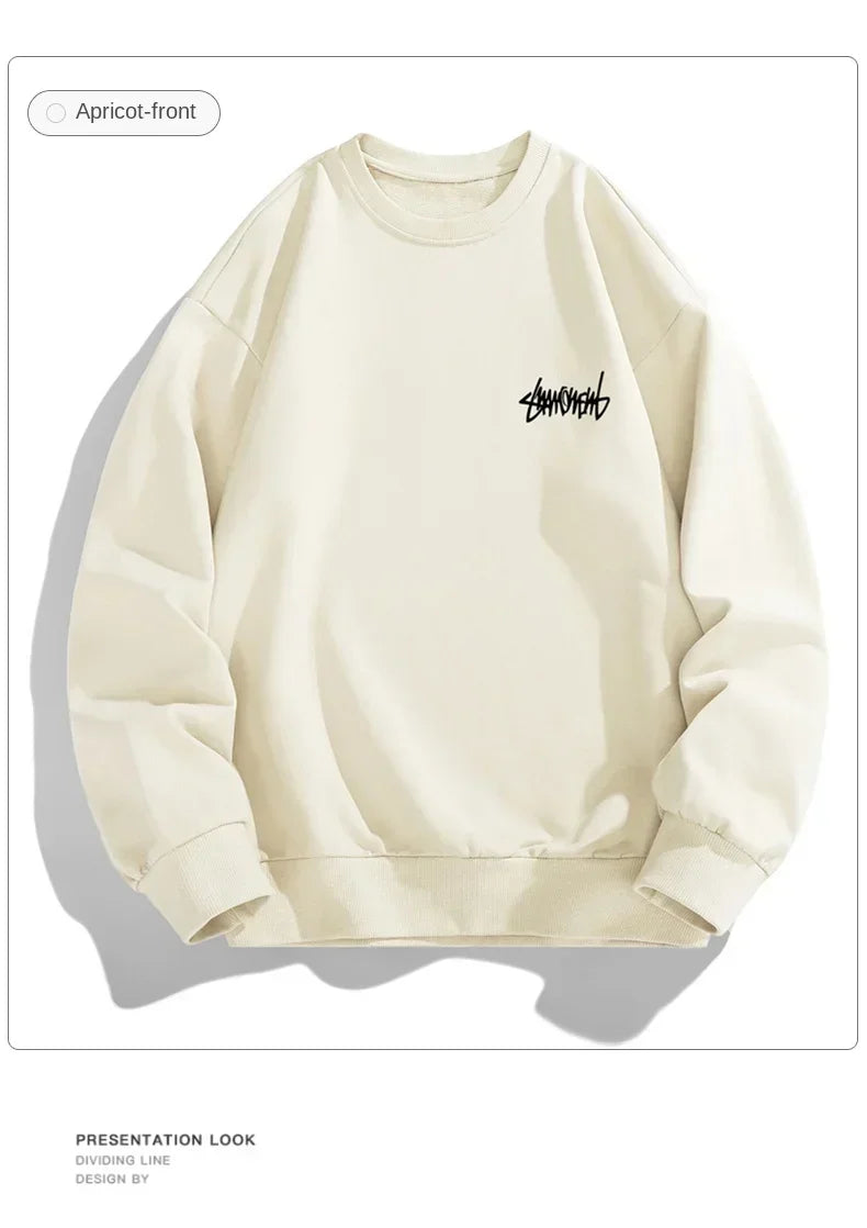 2024 Spring Autumn New Men Casual Sweatshirts Harajuku Loose Streetwear Tops O Neck Pullover Hoody Solid Mens Sweatshirts M-3XL