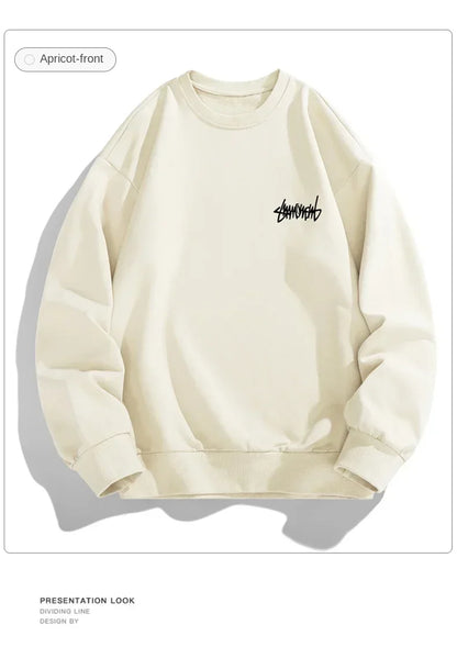 2024 Spring Autumn New Men Casual Sweatshirts Harajuku Loose Streetwear Tops O Neck Pullover Hoody Solid Mens Sweatshirts M-3XL