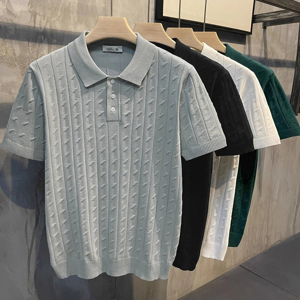 2025 Summer New Men's Solid Color Short Sleeve Polo Shirt Hong Kong Style Business Casual Fashion Slim Fit All-Match Men's Shirt