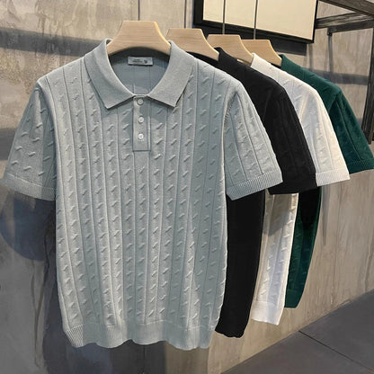 2025 Summer New Men's Solid Color Short Sleeve Polo Shirt Hong Kong Style Business Casual Fashion Slim Fit All-Match Men's Shirt