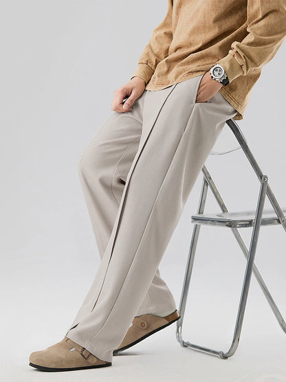 2023 New Autumn Casual Pants Men Korean Fashion Banded Waist Stretch Wide Leg Pleated Suit Slacks Straight Loose Drape Trousers