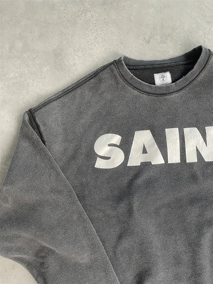 Casual Men Women Cracked Letters Printing Best Quality Saint Sweatshirt Vintage Washed Black Loose Cotton Long Sleeve Pullover