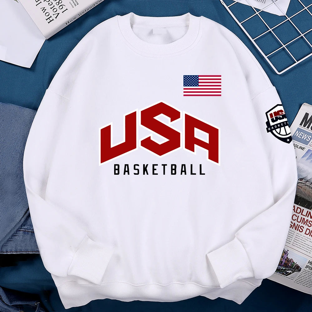 USA Basketballer Printed Street Casual Hoody Men Women Hip Hop Oversized Clothing Loose Warm Fleece Sweatshirts Couple Hoodies