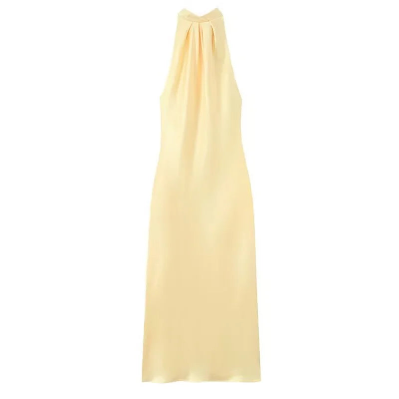 TRAF Halter Satin Tied Backless