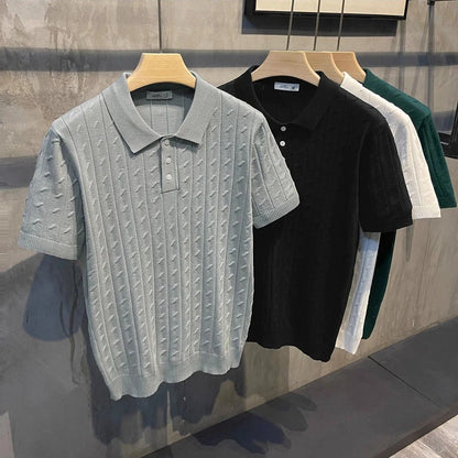 2025 Summer New Men's Solid Color Short Sleeve Polo Shirt Hong Kong Style Business Casual Fashion Slim Fit All-Match Men's Shirt