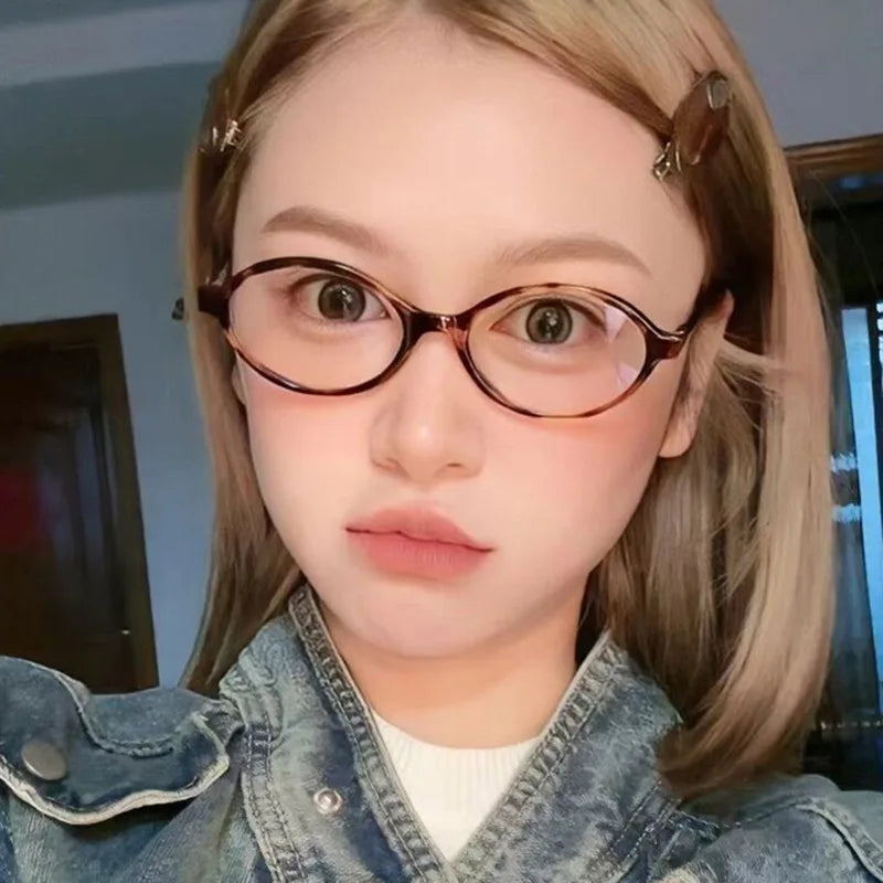 Vintage Oval Sunglasses NEW Women Luxury Brand Designer Small Oval Anti Blue Light Glasses Retro Fashion Men Leopard Eyegalsses