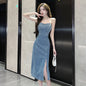 Ladies New Summer Sexy Spaghetti Strap Denim Fashion Evening Clubwear Party Dress Women Sleeveless Backless Mid Dresses