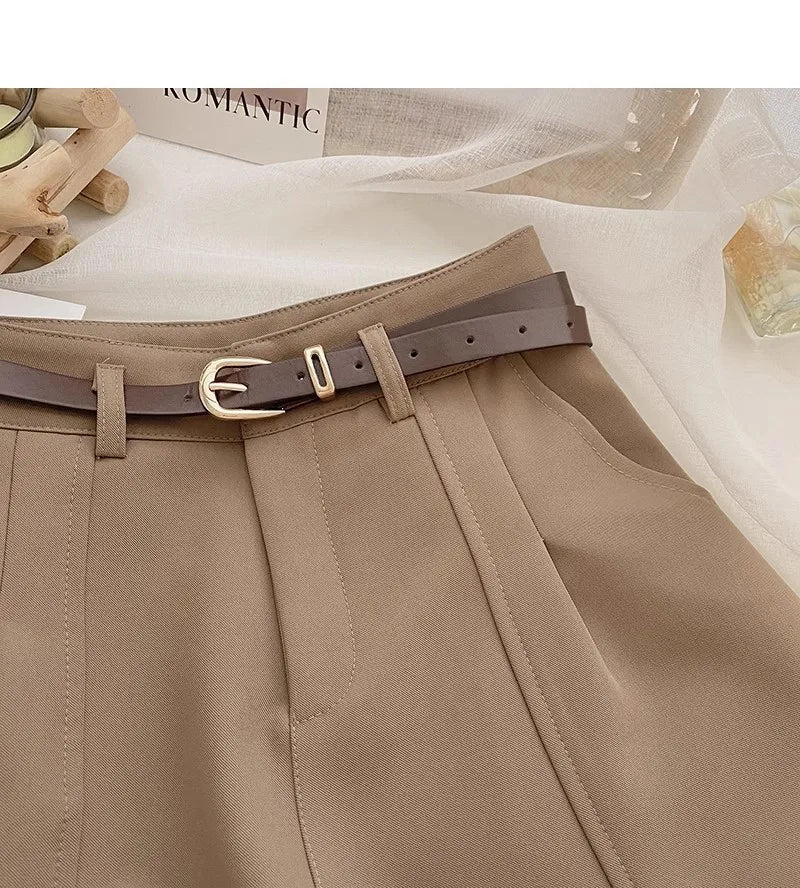 Casual Women A-Line Shorts Fashion Office Lady Commute Vintage Solid High Waist Short Pants Casual Streetwear Summer Trousers